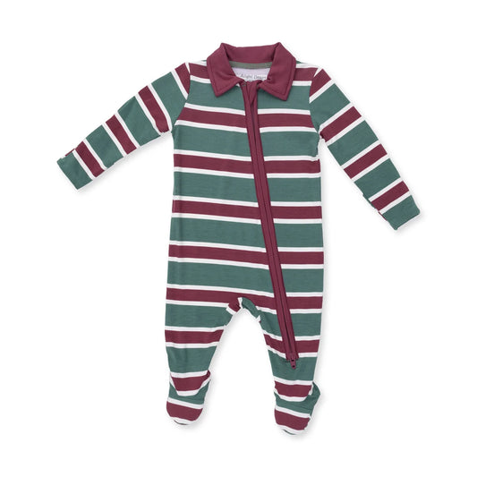 Angel Dear Rugby Stripe Green - Polo 2 Way Zipper Footie