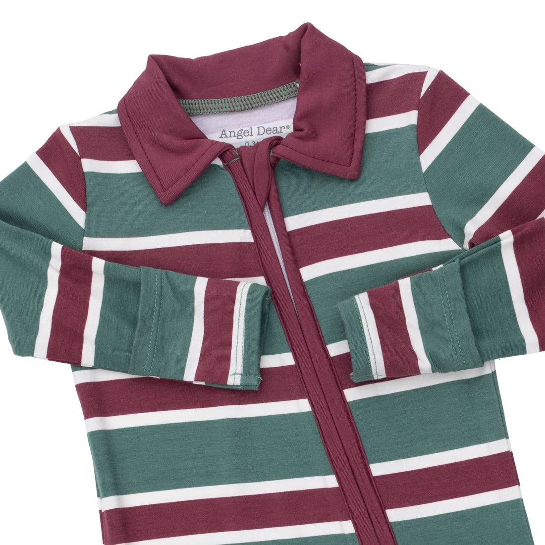 Angel Dear Rugby Stripe Green - Polo 2 Way Zipper Footie