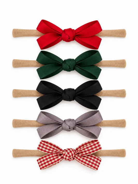 SpearmintLOVE 5-Pack Petite Nylon Bows - Holiday Plaid