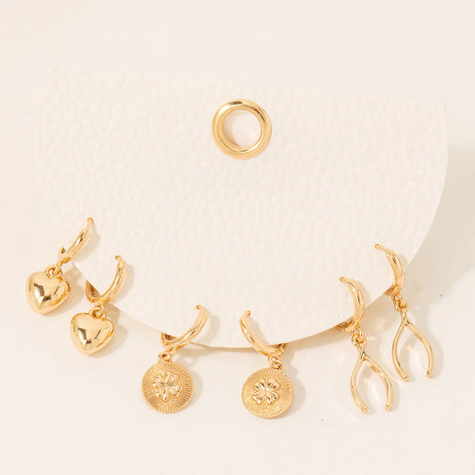 Fame Mixed Metallic Stud Earrings Charms Set