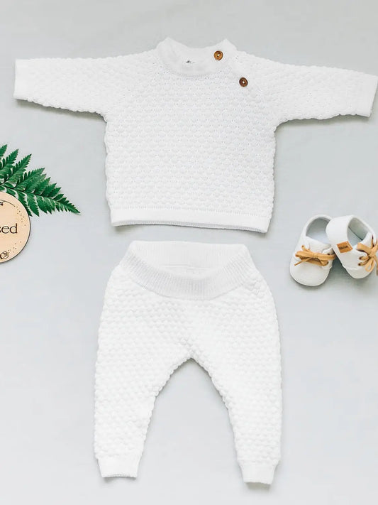 Miriia William White Knit 2 Piece Christening Baptism Outfit