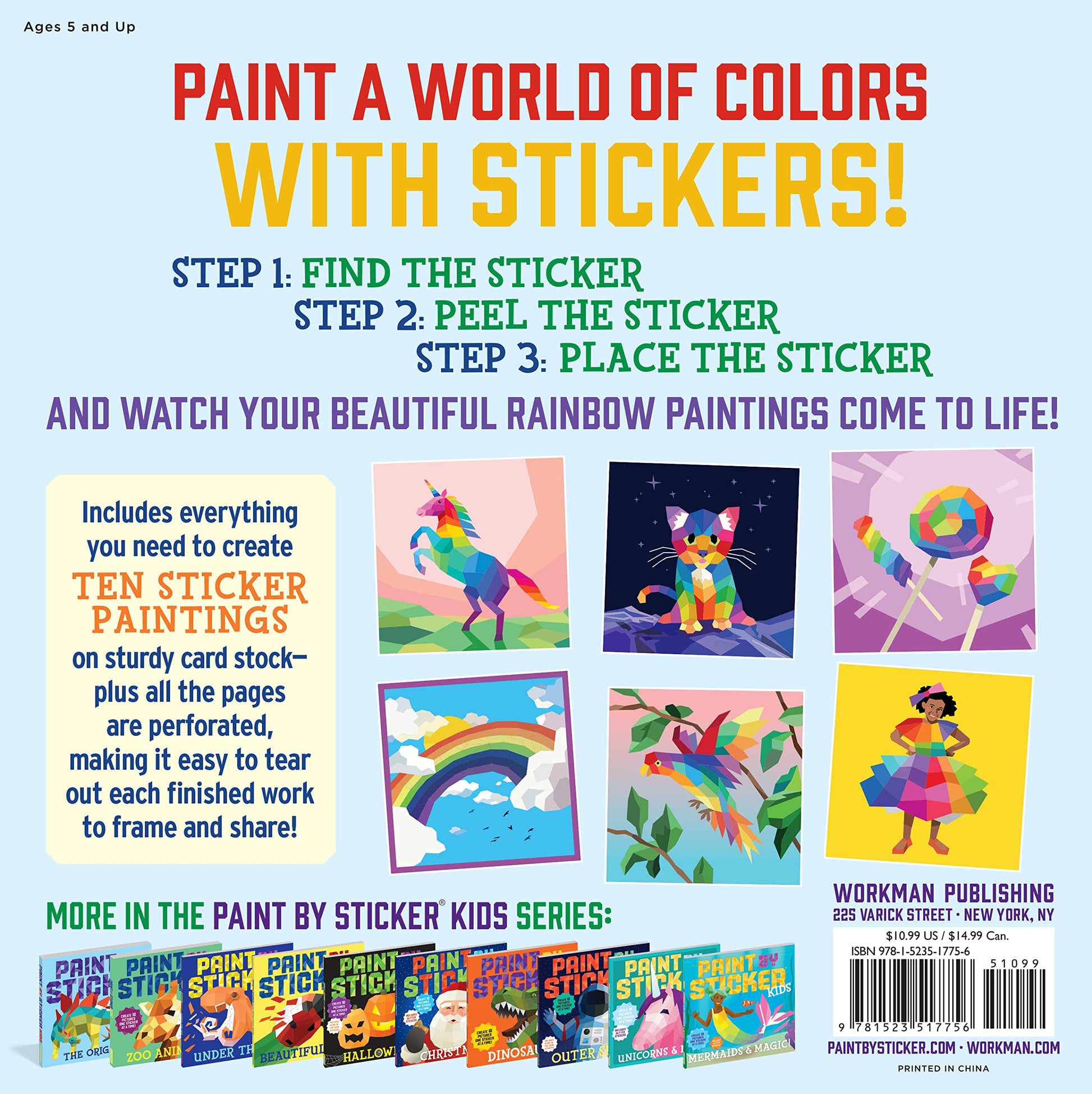 Workman Publishing Paint By Sticker Kids Book - Rainbows Everywhere!