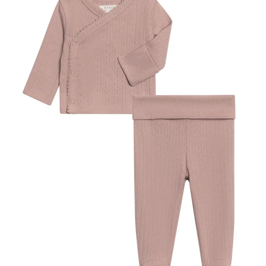 Colored Organics Lacey Pointelle Kimono Top & Pant Set - Wren