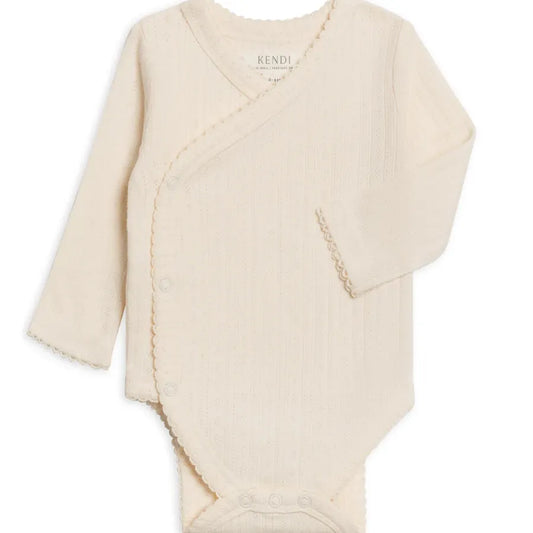 Colored Organics Hilda Pointelle Kimono Bodysuit - Ivory