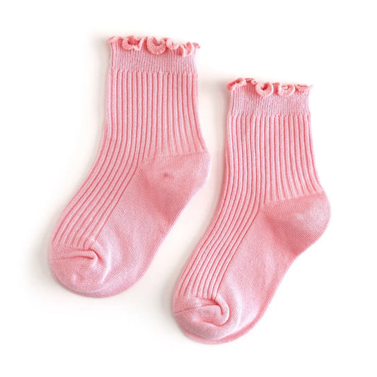 Little Stocking Co Ribbed Lettuce Trim Midi Socks - Blossom