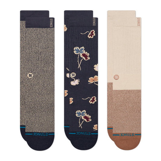 Stance Men's Butter Blend Crew Socks - 3 Pack - Botanical Bliss - Navy