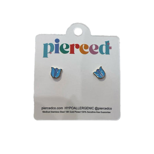 Pierced Co Flower Screw Back Child Earrings - Blue