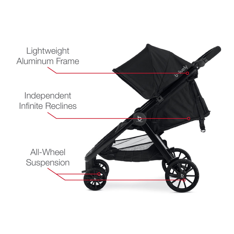 Britax B-Lively Double Stroller Features - Raven