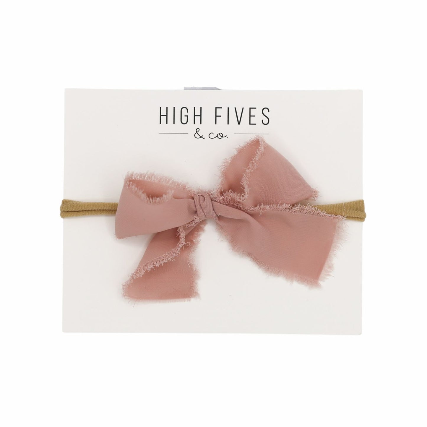 High Fives Fringed Silk-Like Chiffon Bow Nylon Headband - Light Mauve