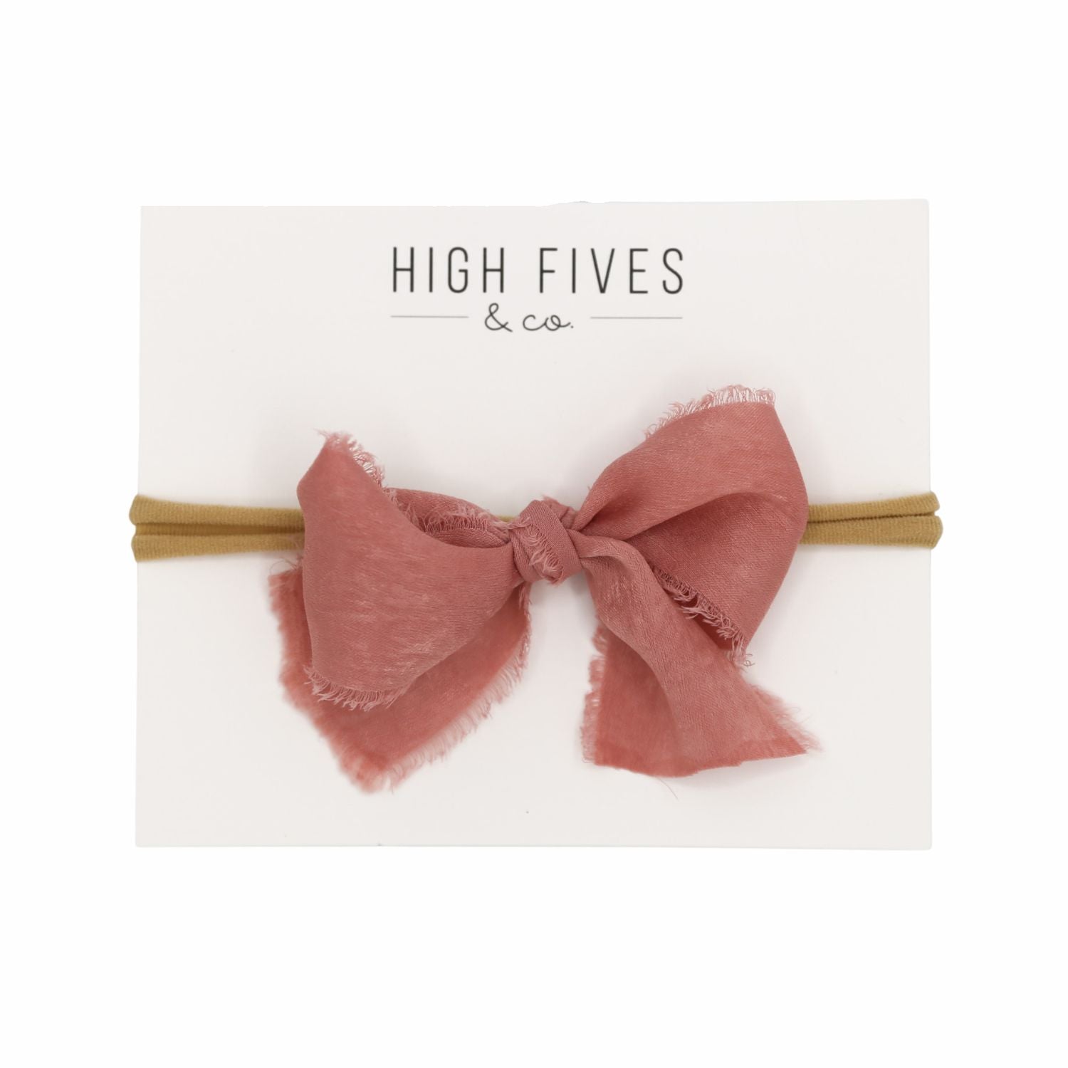 High Fives Fringed Silk-Like Chiffon Bow Nylon Headband - Dusty Rose