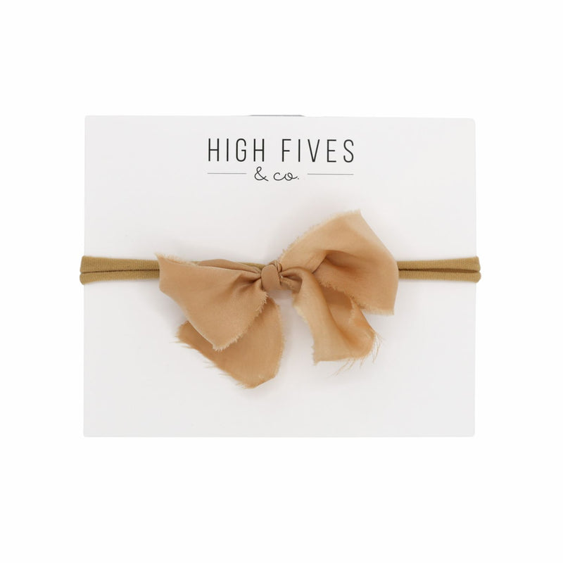 High Fives Fringed Silk-Like Chiffon Bow Nylon Headband - Light Honey