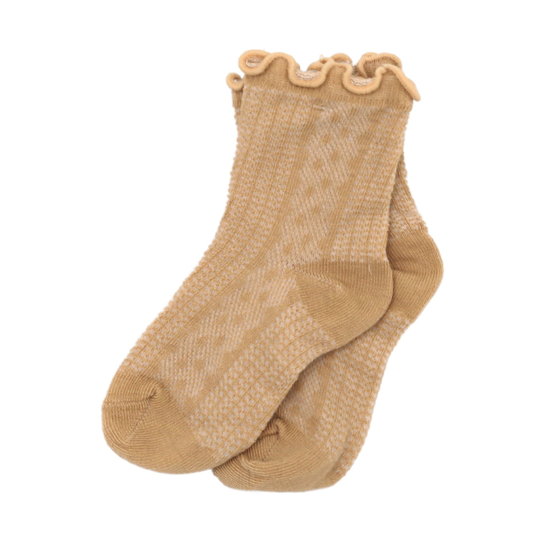 Baby Cubby Patterned Scallop Rib Socks - Beige