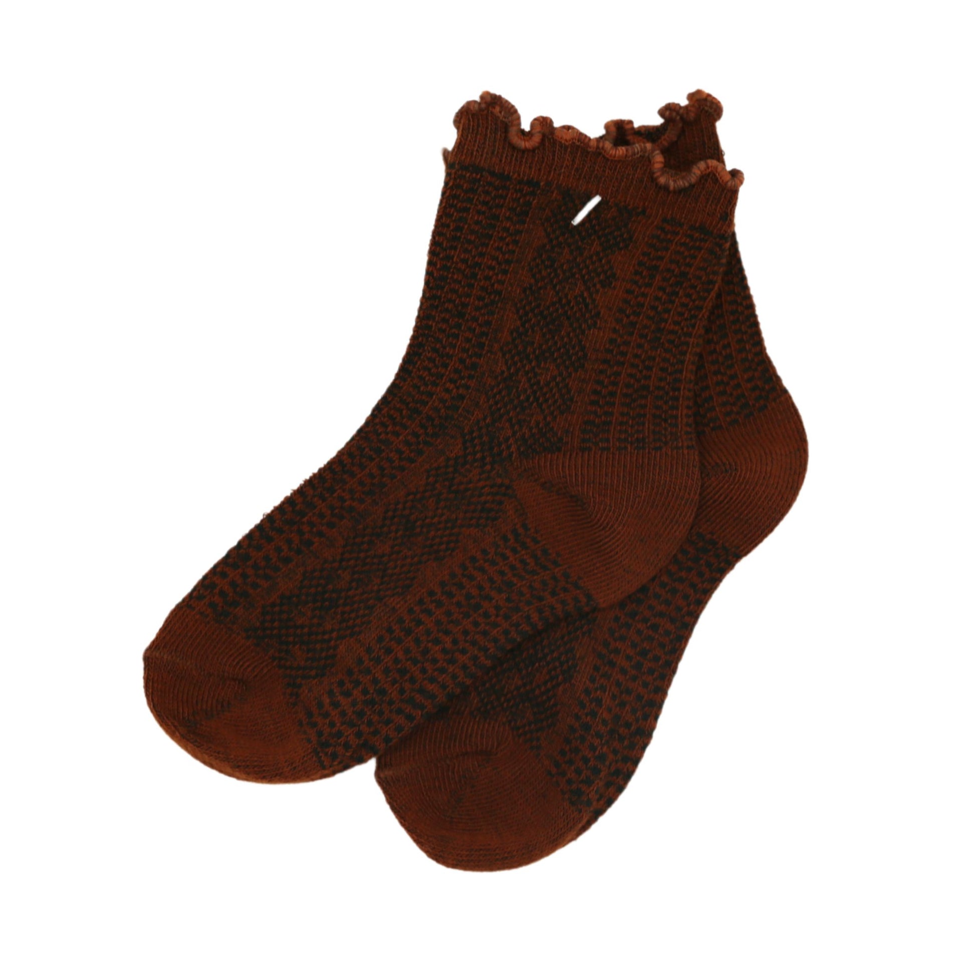 Baby Cubby Patterend Scallop Rib Socks - Redwood