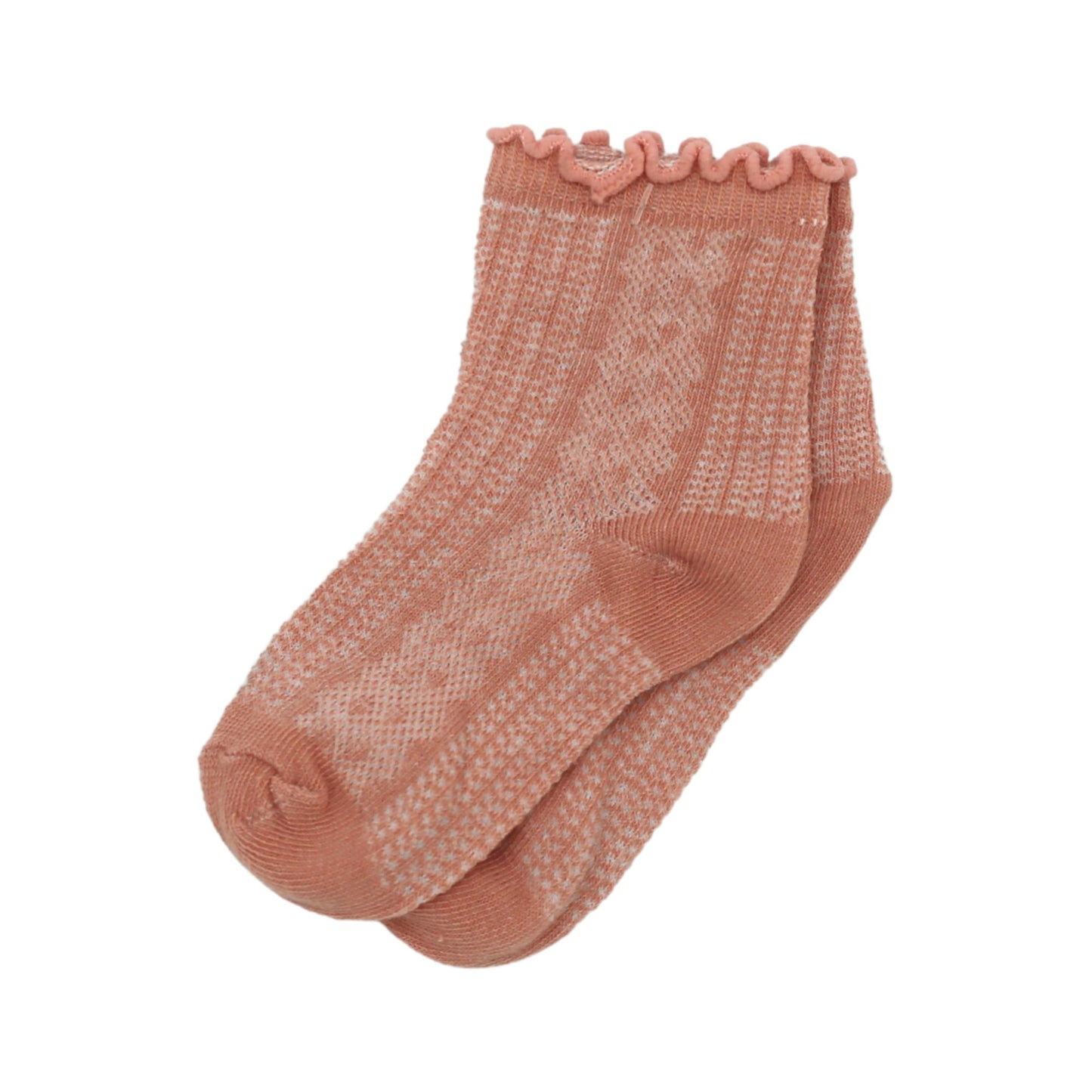 Baby Cubby Patterned Scallop Rib Socks - Rouge