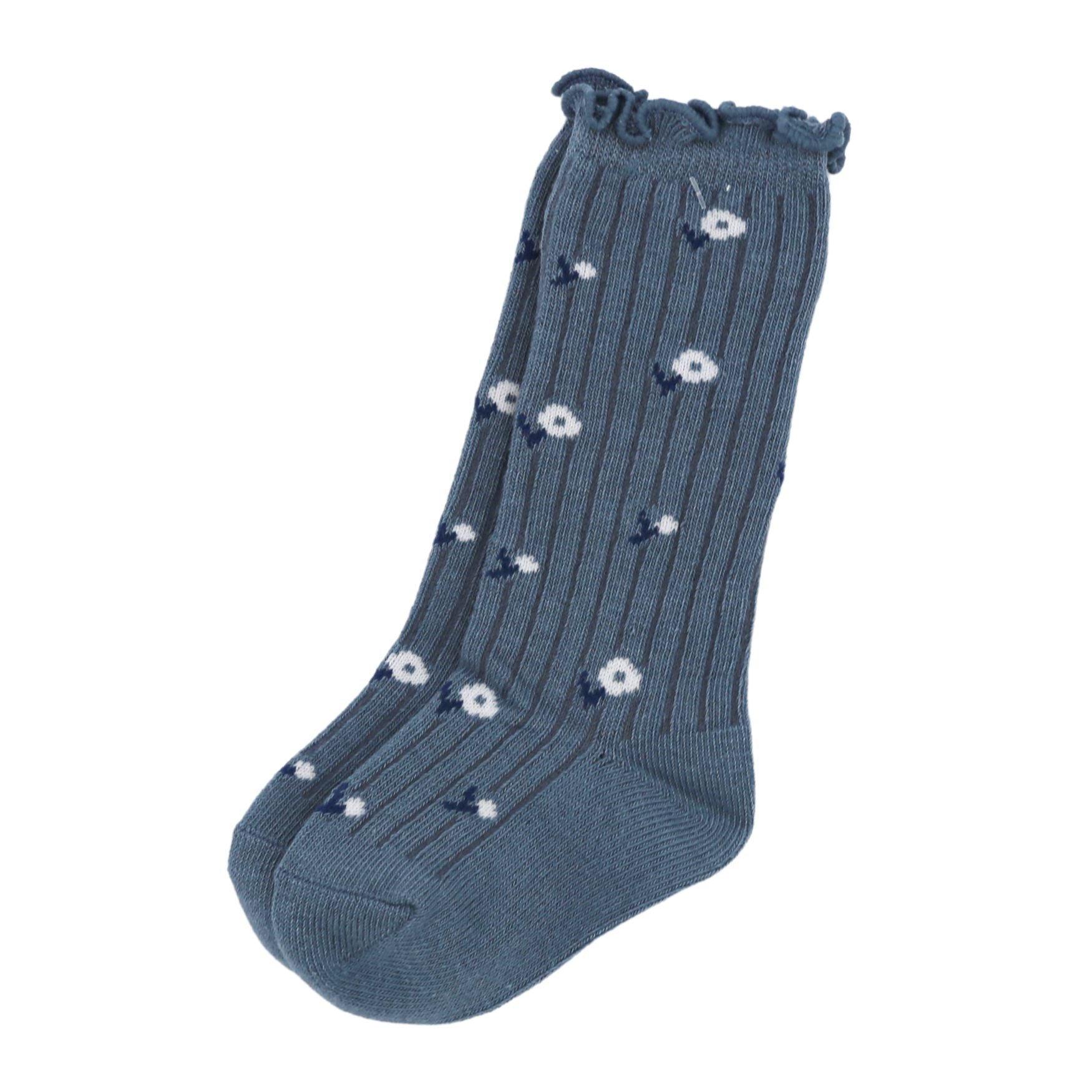 Baby Cubby Scalloped Floral Socks - Dusty Blue