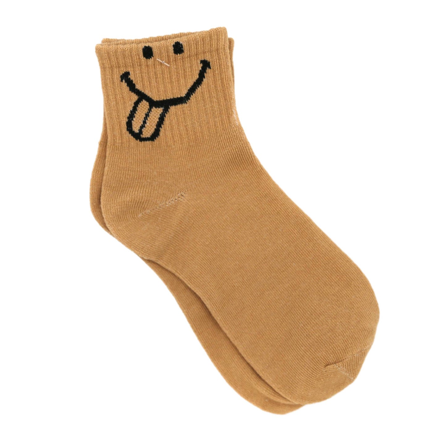 Baby Cubby Women's Crew Smiley Assortment Socks - Tan Tongue Out