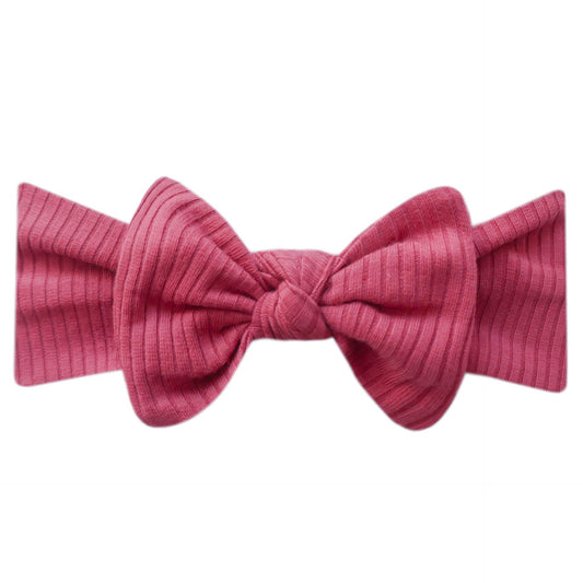 Copper Pearl Rib Knit Headband Bow - Berry