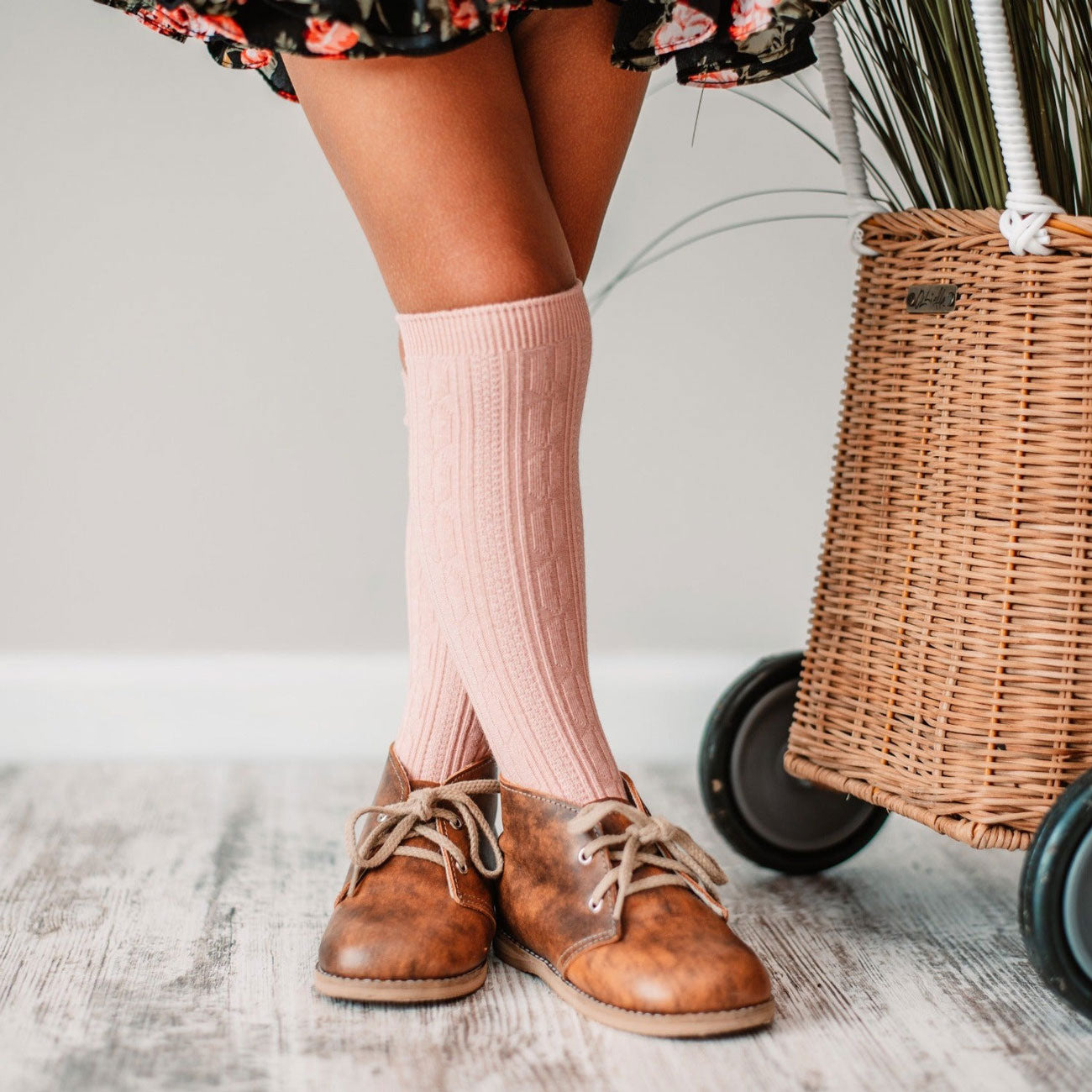 Little girl wearing Little Stocking Co Knee High Socks - Blush