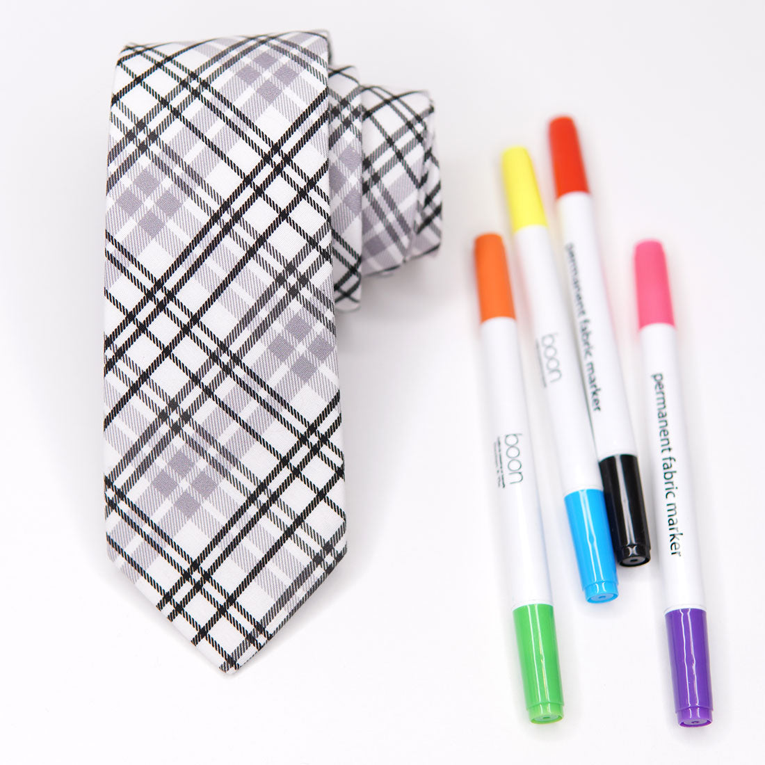 Boon Ties Men's Tie - Design A Tie - Blank Tie and Marker Set | Plaid