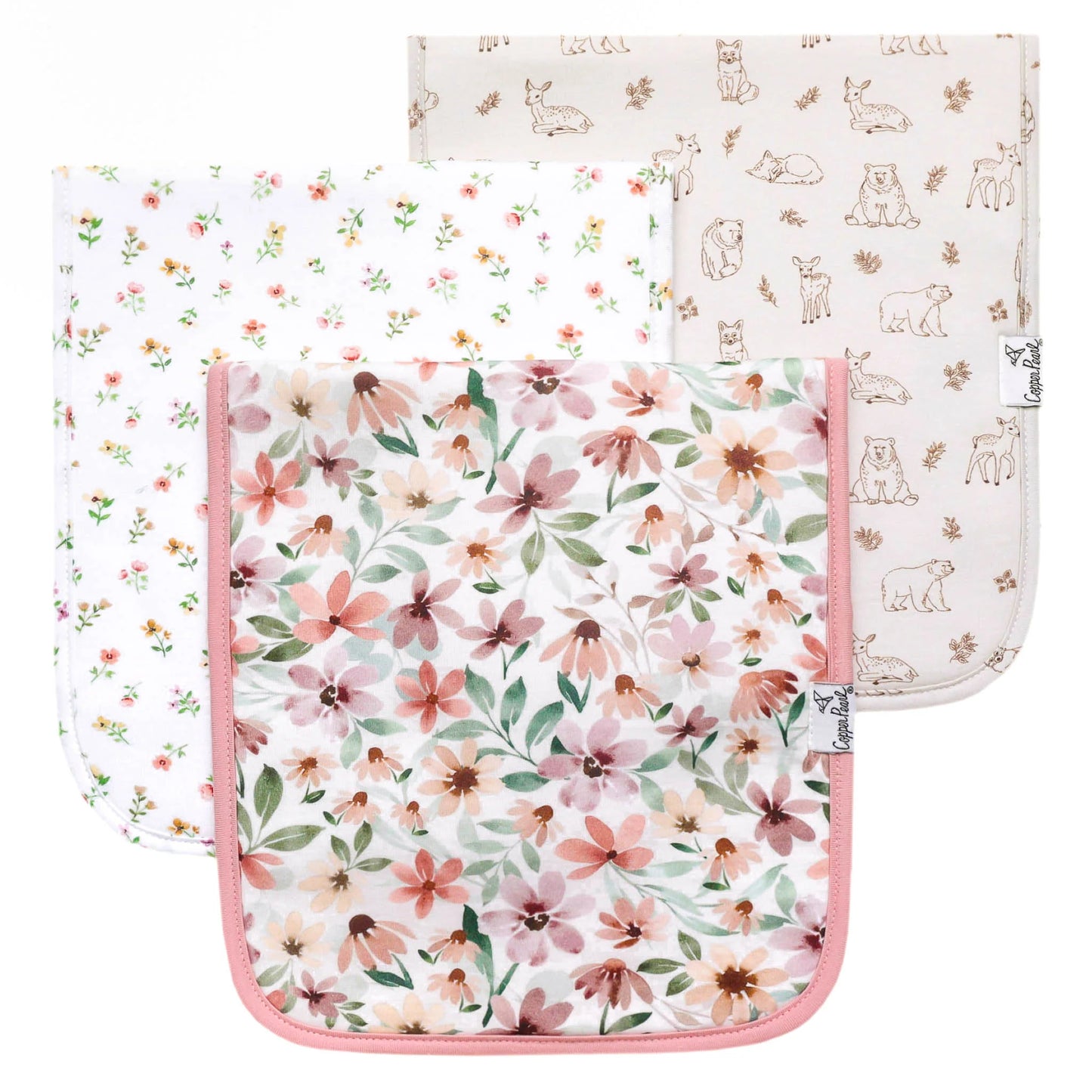 Copper Pearl 3-Pack Burp Cloth Set
