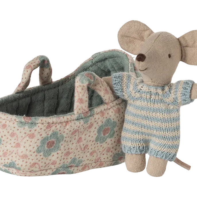 Maileg Baby Mouse in Carrycot