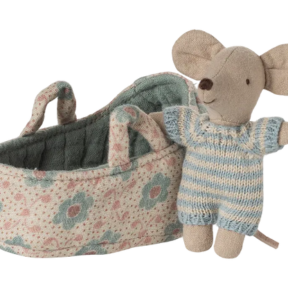 Maileg Baby Mouse in Carrycot