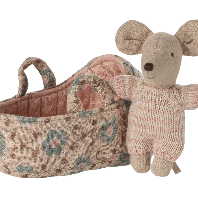 Maileg Baby Mouse in Carrycot
