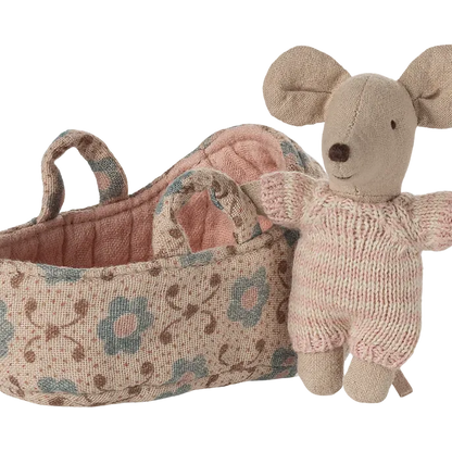 Maileg Baby Mouse in Carrycot