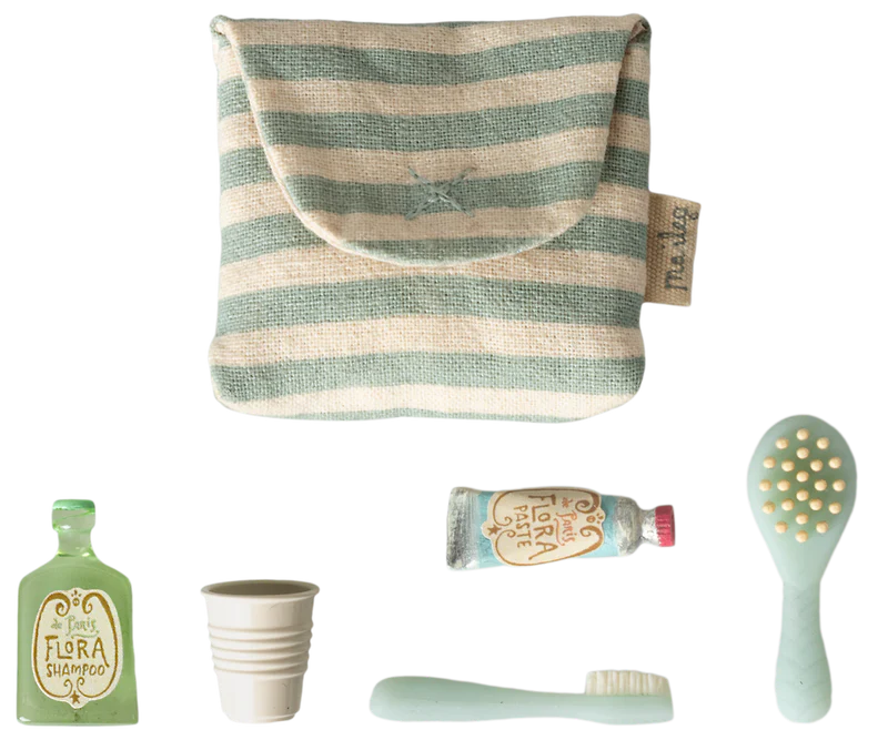 Maileg Toothbrush Set in Bag - Blue Stripe