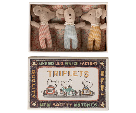Maileg Baby Mice In Matchbox - Checker Triplets