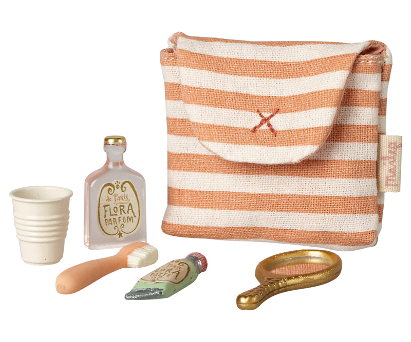 Maileg Toothbrush Set in Bag - Coral Stripe