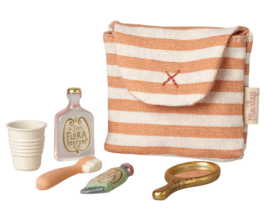 Maileg Toothbrush Set in Bag - Coral Stripe