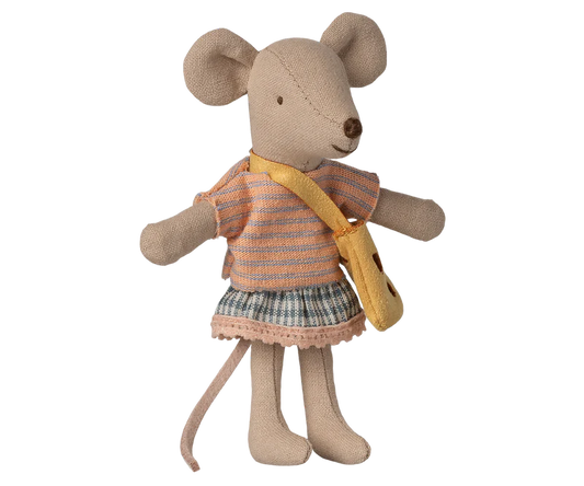 Maileg Little Sister Mouse With Yellow Bag