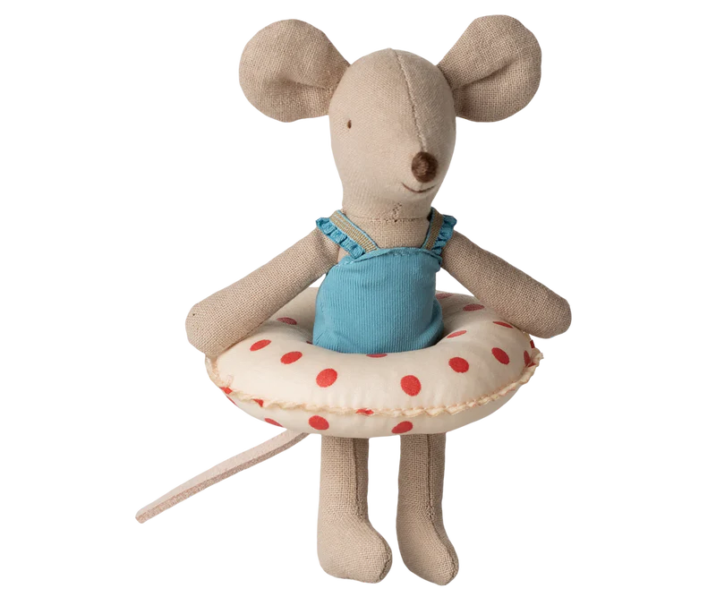 Maileg Little Sister Beach Mouse With Float - Red Dots
