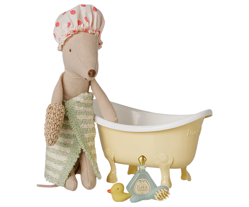 Maileg Bathtub Set, Mouse - Yellow
