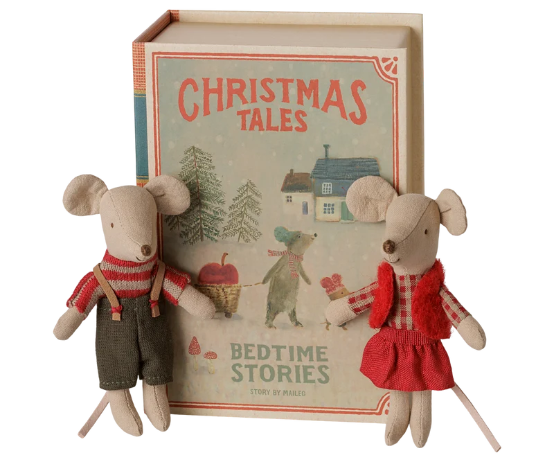 Maileg Christmas Twin Mice - Little Sister and Brother in Book