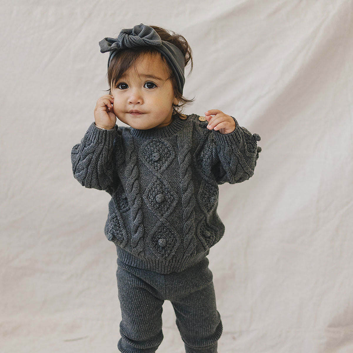 Mebie Baby Cable Knit Sweater - Charcoal
