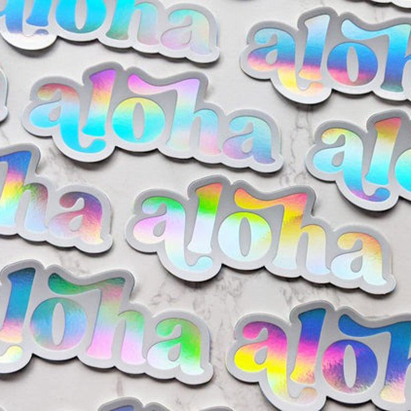 Color Oasis Hawaii Aloha Holographic Bumper Sticker - White