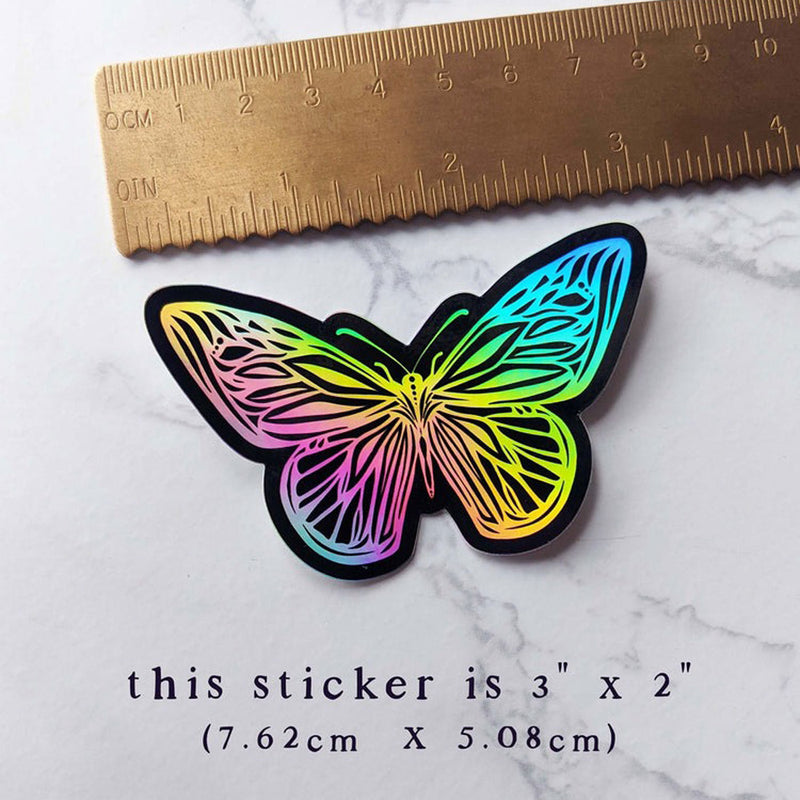 Color Oasis Hawaii Butterfly Holographic Sticker - Black