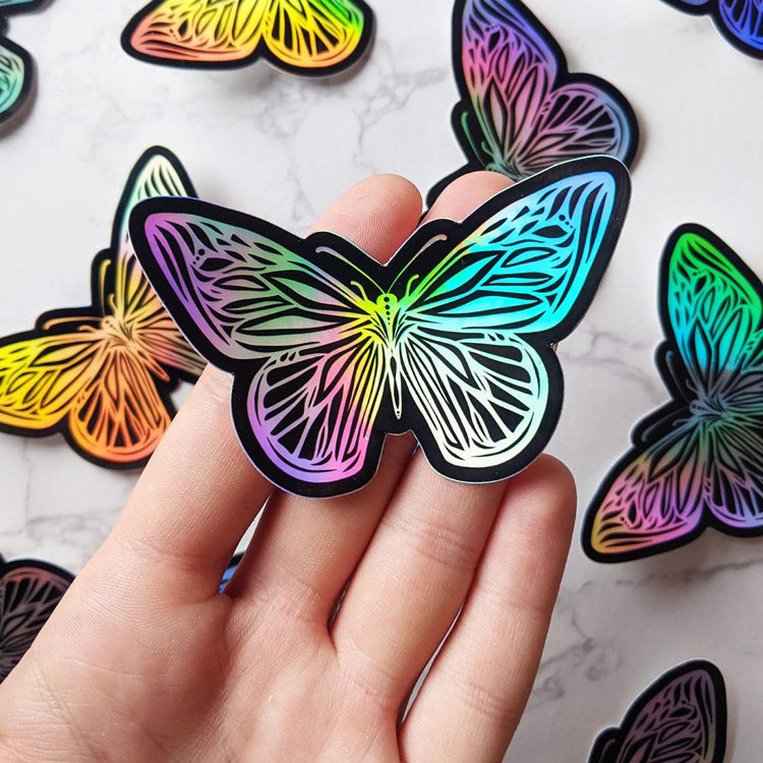 Color Oasis Hawaii Butterfly Holographic Sticker - Black