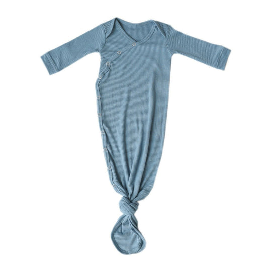 Copper Pearl Rib Knit Newborn Knotted Gown - Atlantic