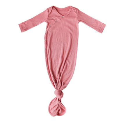 Copper Pearl Rib Knit Newborn Knotted Gown - Rosewood