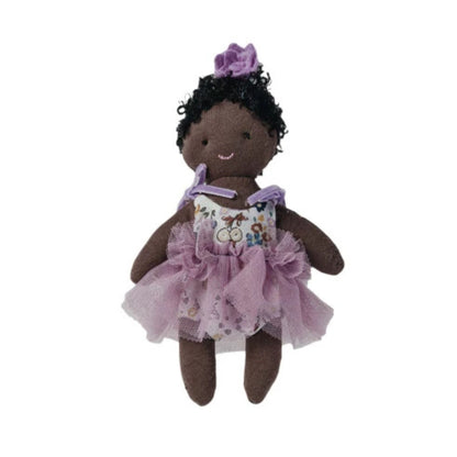 Creative Co-op Plush Doll in Dress - Black Hair with Lilac Dress