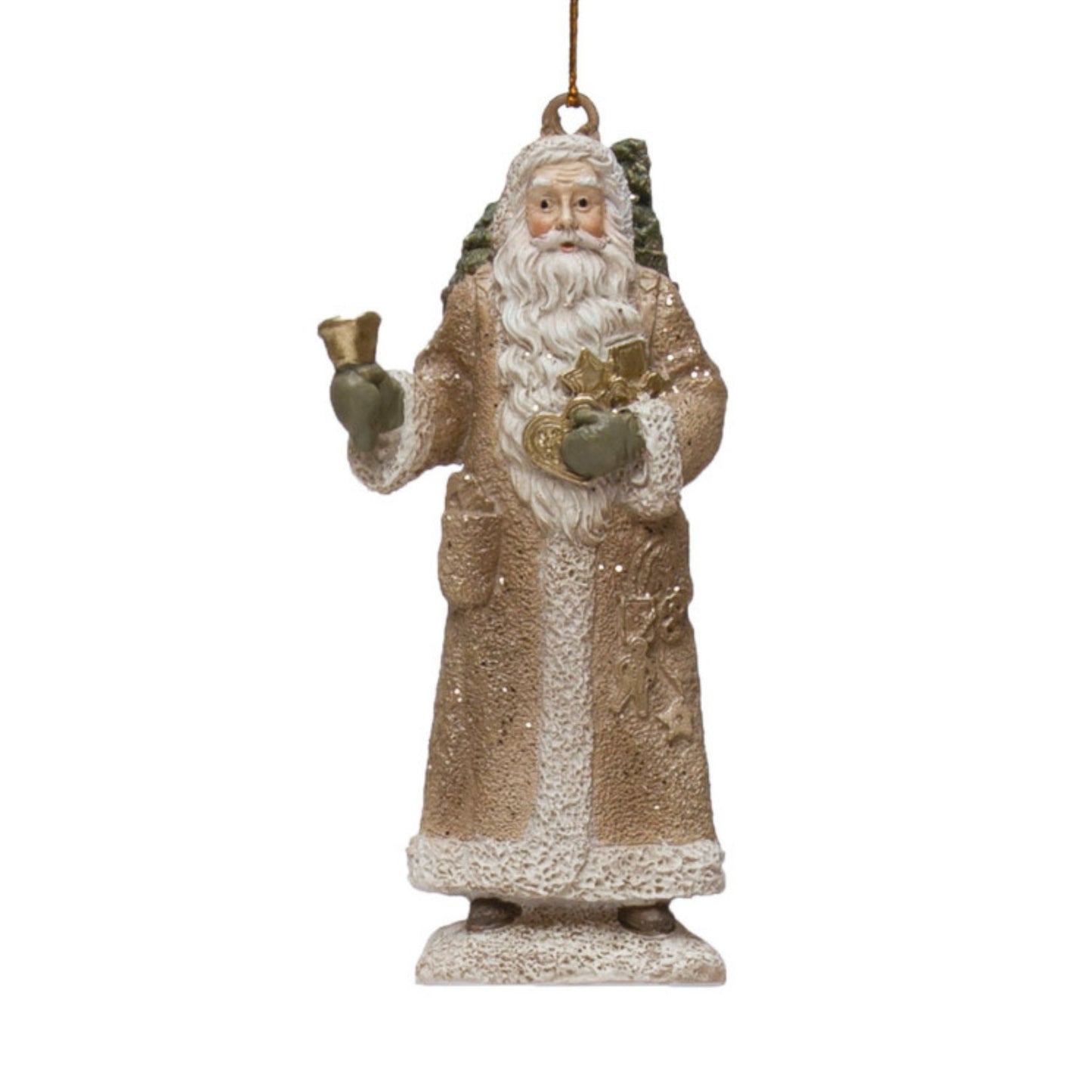 Creative Co-op Resin Santa Ornament - Taupe / Bell