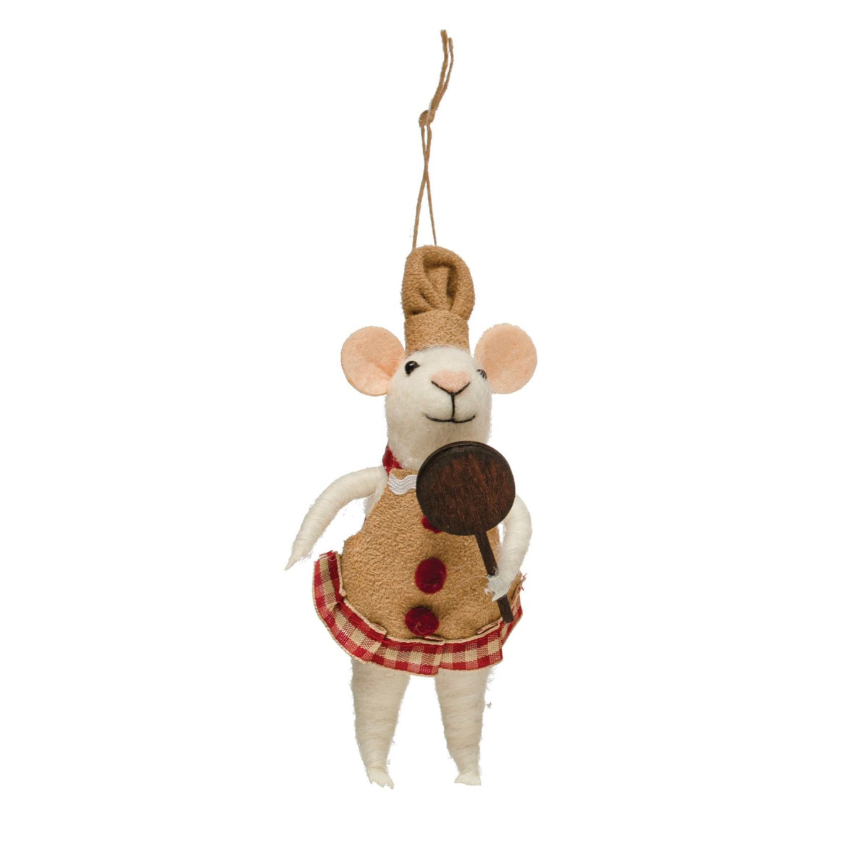 Creative Co-op Wool Felt Mouse in Outfit Ornament - Baker with Pan