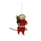 Creative Co-op Wool Felt Mouse in Outfit Ornament - Red Outfit with Branch and Ornament