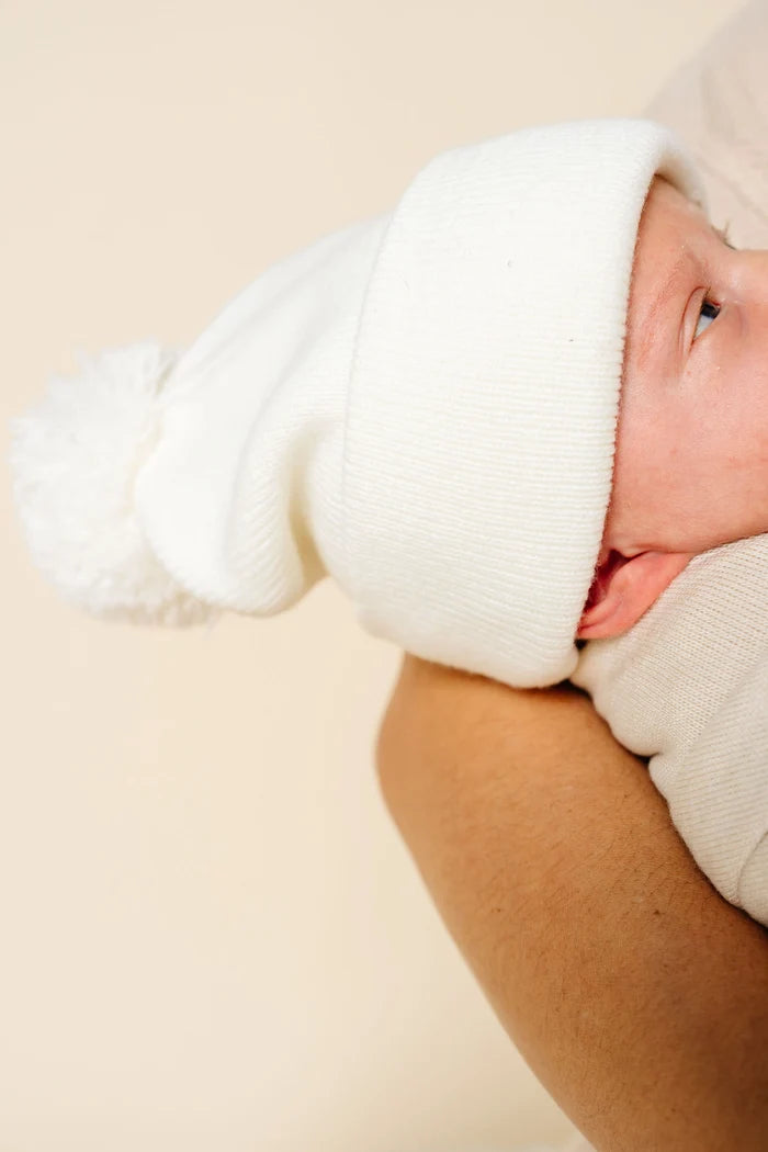 Lou Lou and Company Beanie with Pom - Ivory -Infant (0-6 Mo)