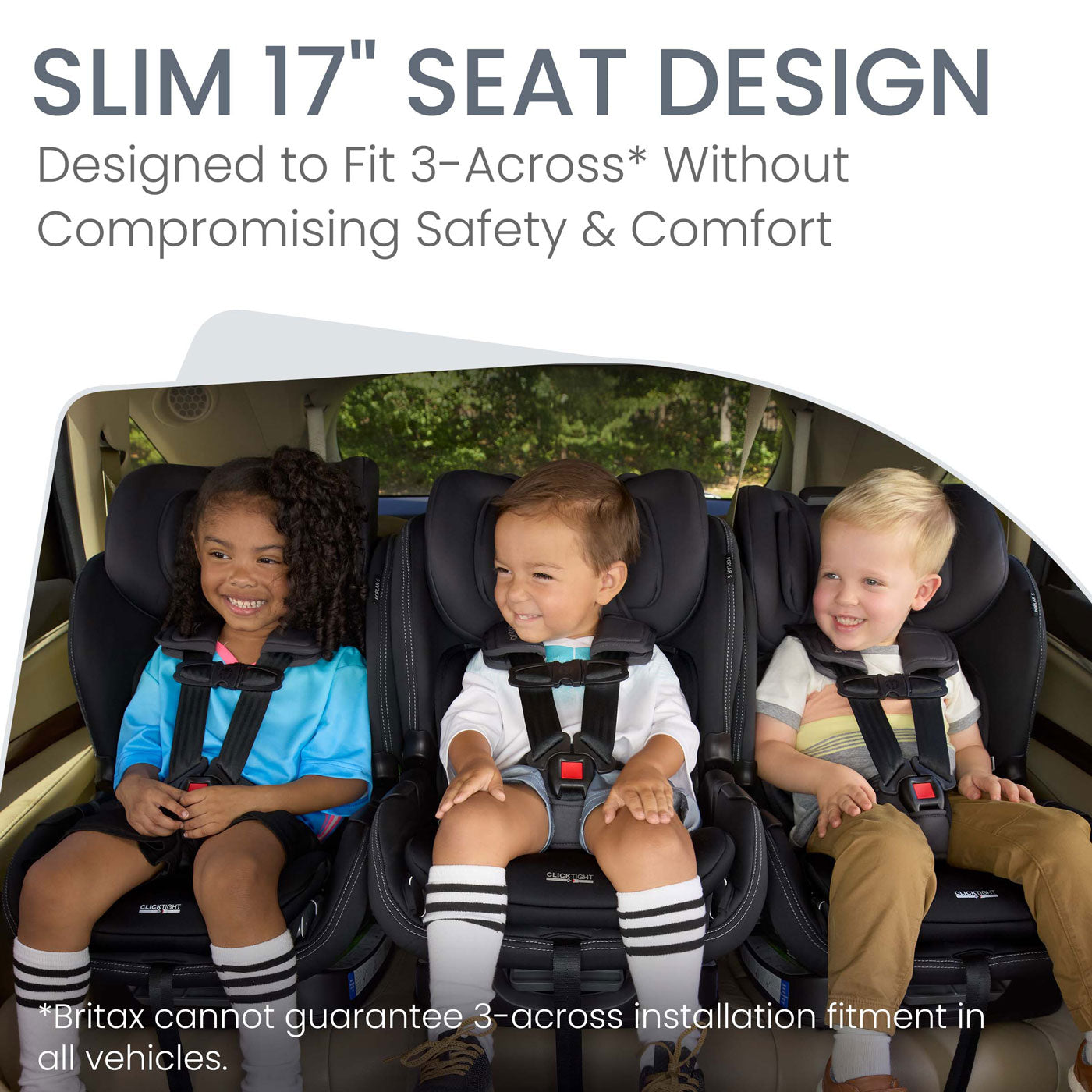 3 children riding side by side in Britax Poplar S ClickTight Convertible Car Seat - Onyx