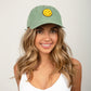 Woman wearing David and Young Chenille Patch Smiley Face Cap