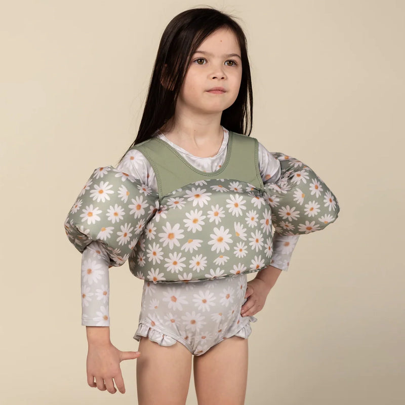 Girl wearing Current Tyed Clothing Swim Floaties - Sage Daisies
